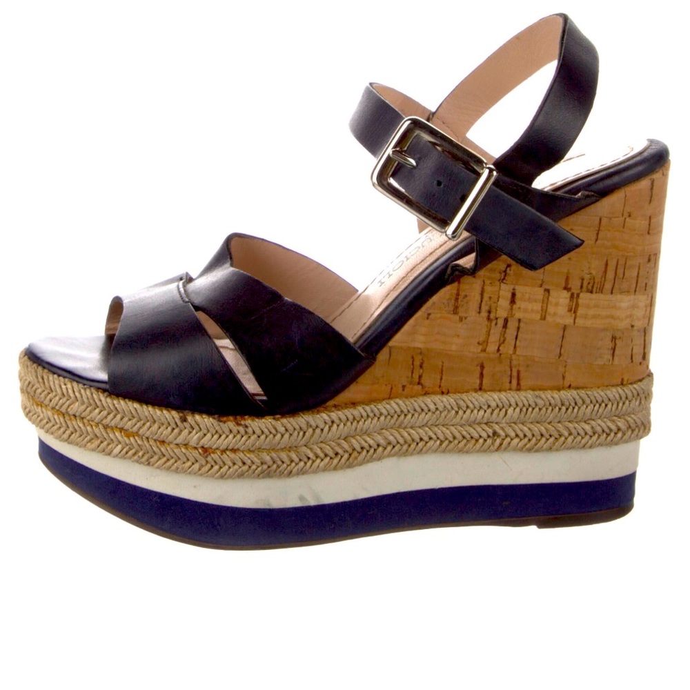 Beautiful Navy Blue Leather Gastone Lucioli Espadrilles. Sz 7